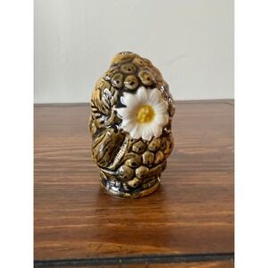 Vintage Japan Ceramic Fruit Basket Daisy Salt Pepper Shaker Brown Glazed 3.5in